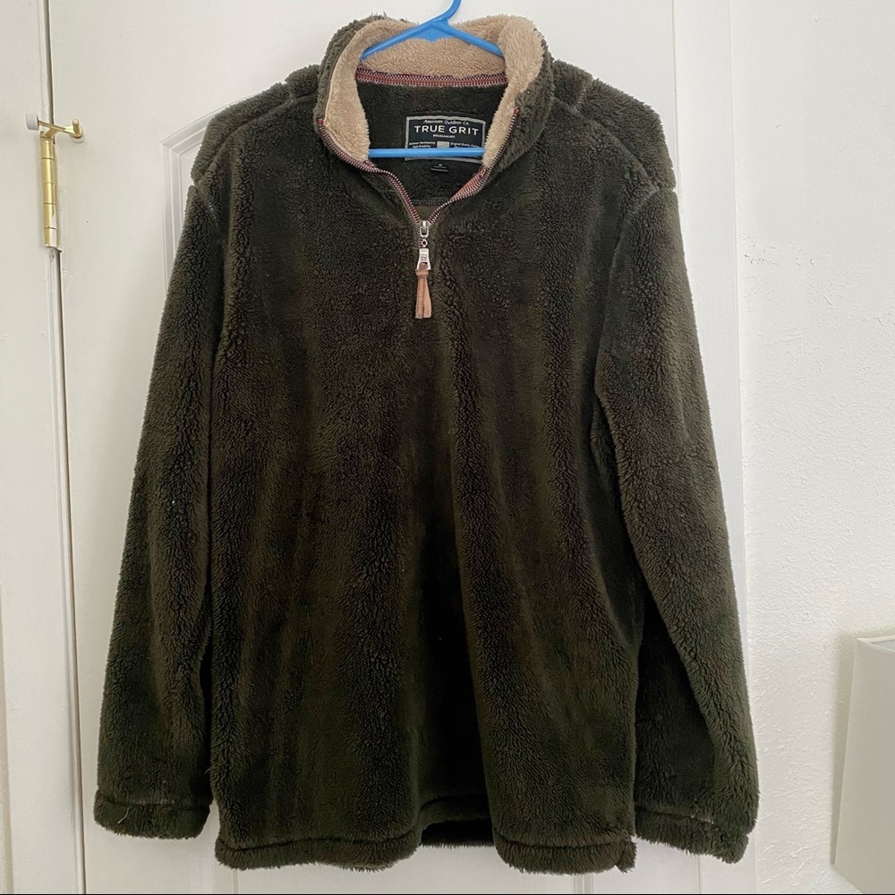 True Grit Pebble Pile Pullover 1/2 Zip in Vintage Olive Green